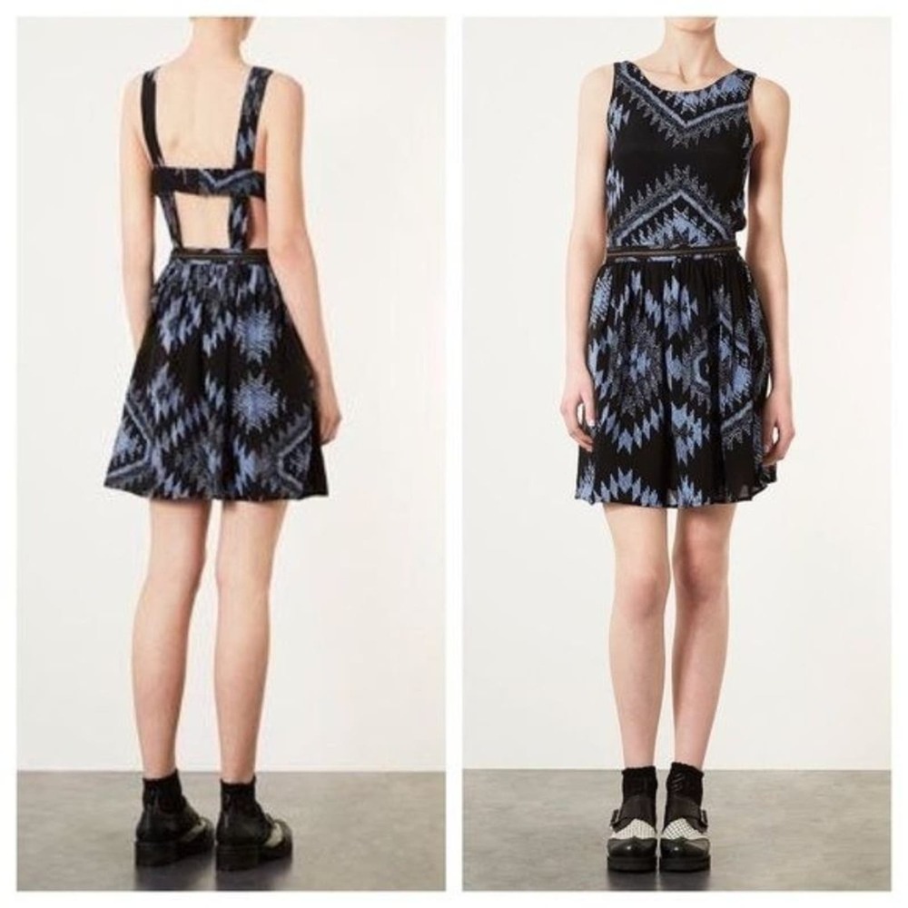 Topshop Black and Blue Patterned Mini Dress